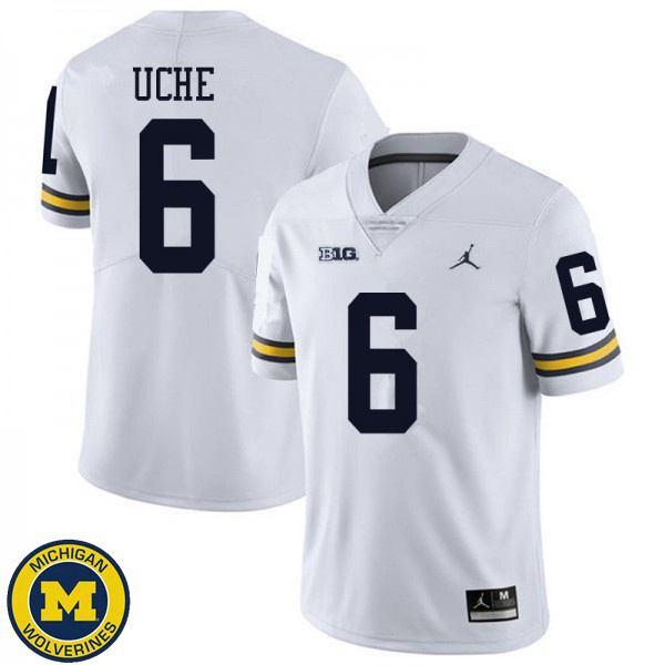 Men University of Michigan #6 Josh Uche White Jordan Brand Fashion Jersey